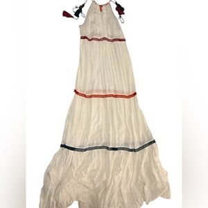 Red Carter Cream Swimsuit Cover Maxi Dress w/ tassel tie straps. Size XS